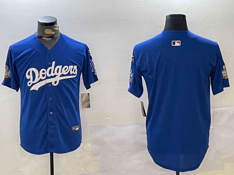 Men Los Angeles Dodgers blank 2024 World series patch blue jersey 20241120e31